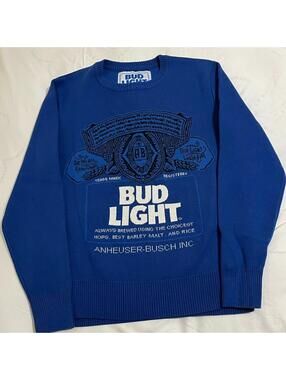 Bud Light Blue Crewneck Sweater for Men Size Large